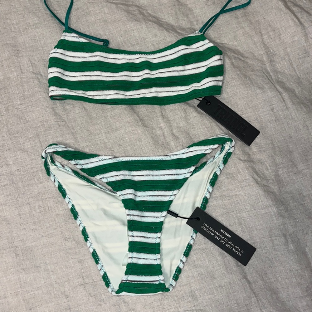 Mica Dunne Triangl bathing suit SIZE SMALL green/white striped